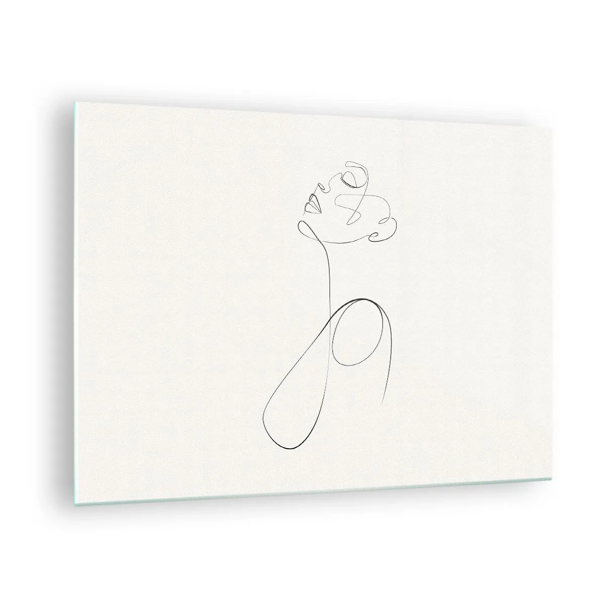 Impression sur verre - Image sur verre - Visage et silhouette féminins en style dessin au trait sur fond blanc - 70x50cm - En boucle dans les rêves - Décoration murale moderne pour le salon et la chambre ARTTOR