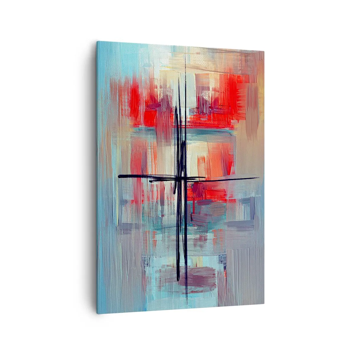 Impression sur toile - Image sur toile - Une composition abstraite aux couleurs intenses, aux lignes et aux formes géométriques. - 70x100cm - Un paysage dans une dimension inconnue - Décoration murale moderne pour le salon et la chambre ARTTOR