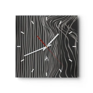 Horloge murale - Pendule murale - Lignes blanches sur fond gris foncé dans un arrangement abstrait - 30x30cm - Rythme et accent - Décoration murale moderne pour le salon et la chambre ARTTOR