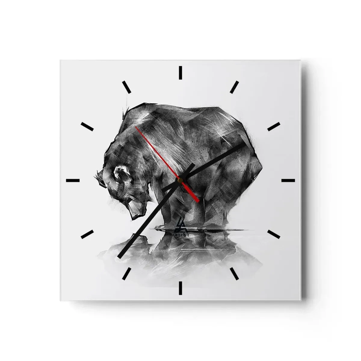 Horloge murale - Pendule murale - Un dessin d'un ours dans un style minimaliste - 30x30cm - Ravi de rencontrer quelqu'un de proche - Décoration murale moderne pour le salon et la chambre ARTTOR
