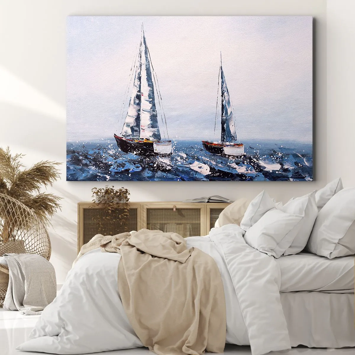 Impression sur toile - Image sur toile - Voiliers sur une mer agitée dans une composition picturale - 100x70cm - Confrérie du vent - Décoration murale moderne pour le salon et la chambre ARTTOR