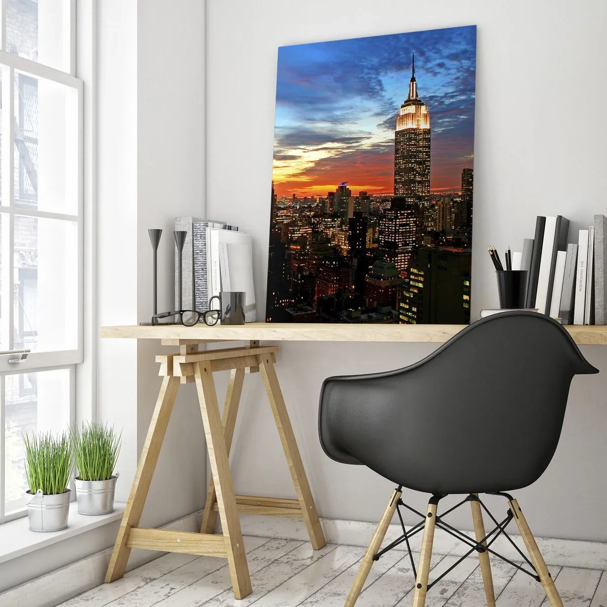 Impression sur verre - Image sur verre - Panorama nocturne de la ville avec des bâtiments illuminés - 50x70cm - Nuit américaine lumineuse - Décoration murale moderne pour le salon et la chambre ARTTOR