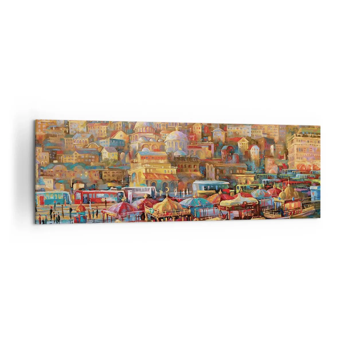Impression sur toile - Image sur toile - Panorama pittoresque d'Istanbul avec vue sur la baie et la ville - 160x50cm - Conte d'Istanbul - Décoration murale moderne pour le salon et la chambre ARTTOR