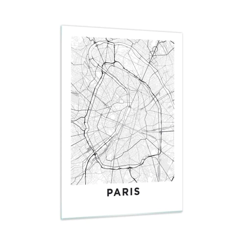 Impression sur verre - Image sur verre - Plan de la ville en noir et blanc avec quadrillage des rues et artères circulaires - 50x70cm - Fleur de Paris - Décoration murale moderne pour le salon et la chambre ARTTOR