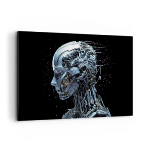 Impression sur toile - Image sur toile - Portrait futuriste d'un cyborg dans un style industriel sur fond noir. - 120x80cm - La technologie est une femme - Décoration murale moderne pour le salon et la chambre ARTTOR
