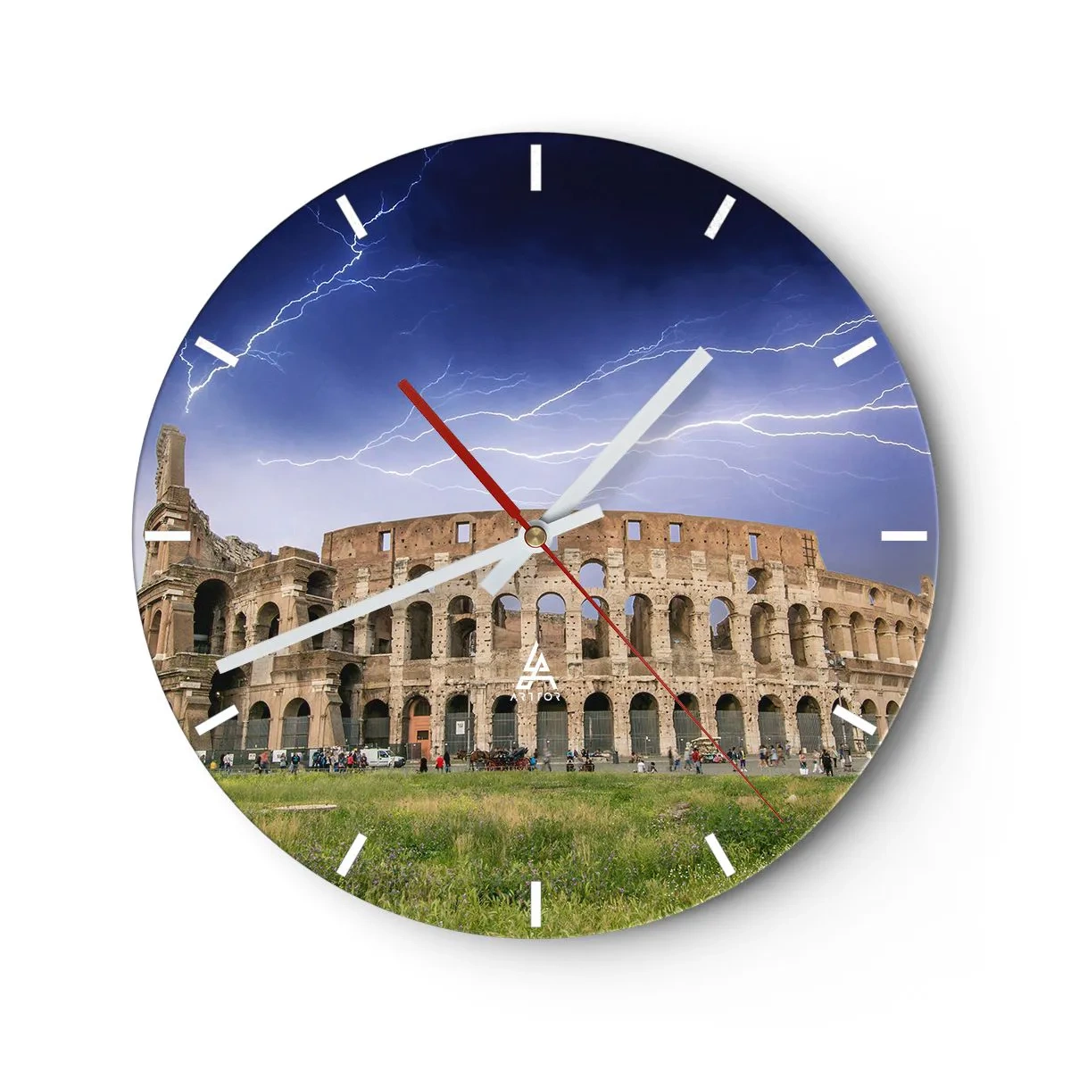 Horloge murale - Pendule murale - Le Colisée illuminé par la foudre sur un ciel sombre - 30x30cm - Arène de combat - Décoration murale moderne pour le salon, la cuisine et la chambre ARTTOR