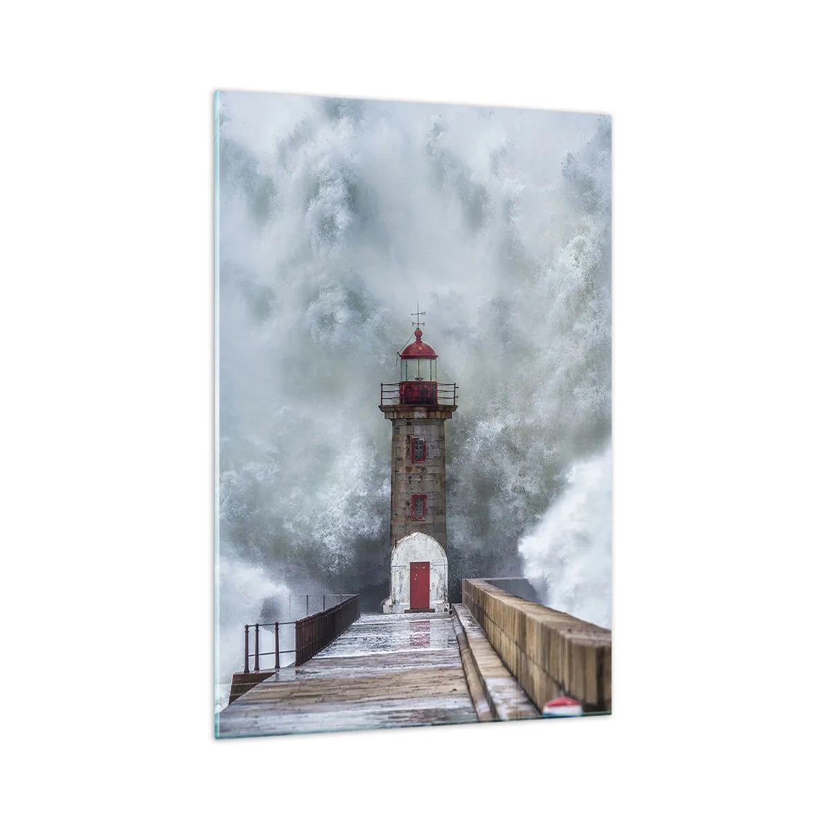 Impression sur verre - Image sur verre - Un phare entouré de vagues agitées - 70x100cm - Le rugissement des eaux, le bruit soufflera - Décoration murale moderne pour le salon et la chambre ARTTOR