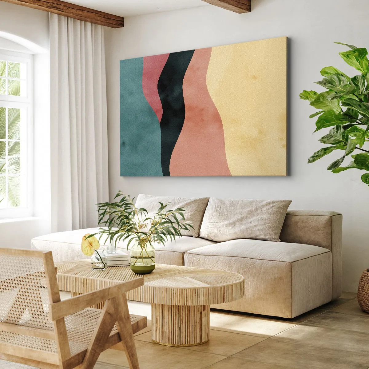Impression sur toile - Image sur toile - Vagues abstraites aux couleurs pastel - 70x50cm - Conformité non-conforme - Décoration murale moderne pour le salon et la chambre ARTTOR