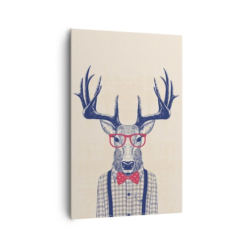 Impression sur toile - Image sur toile - Graphique stylisé d'un cerf portant des lunettes et un nœud papillon - 80x120cm - Une extravagance amusante - Décoration murale moderne pour le salon et la chambre ARTTOR