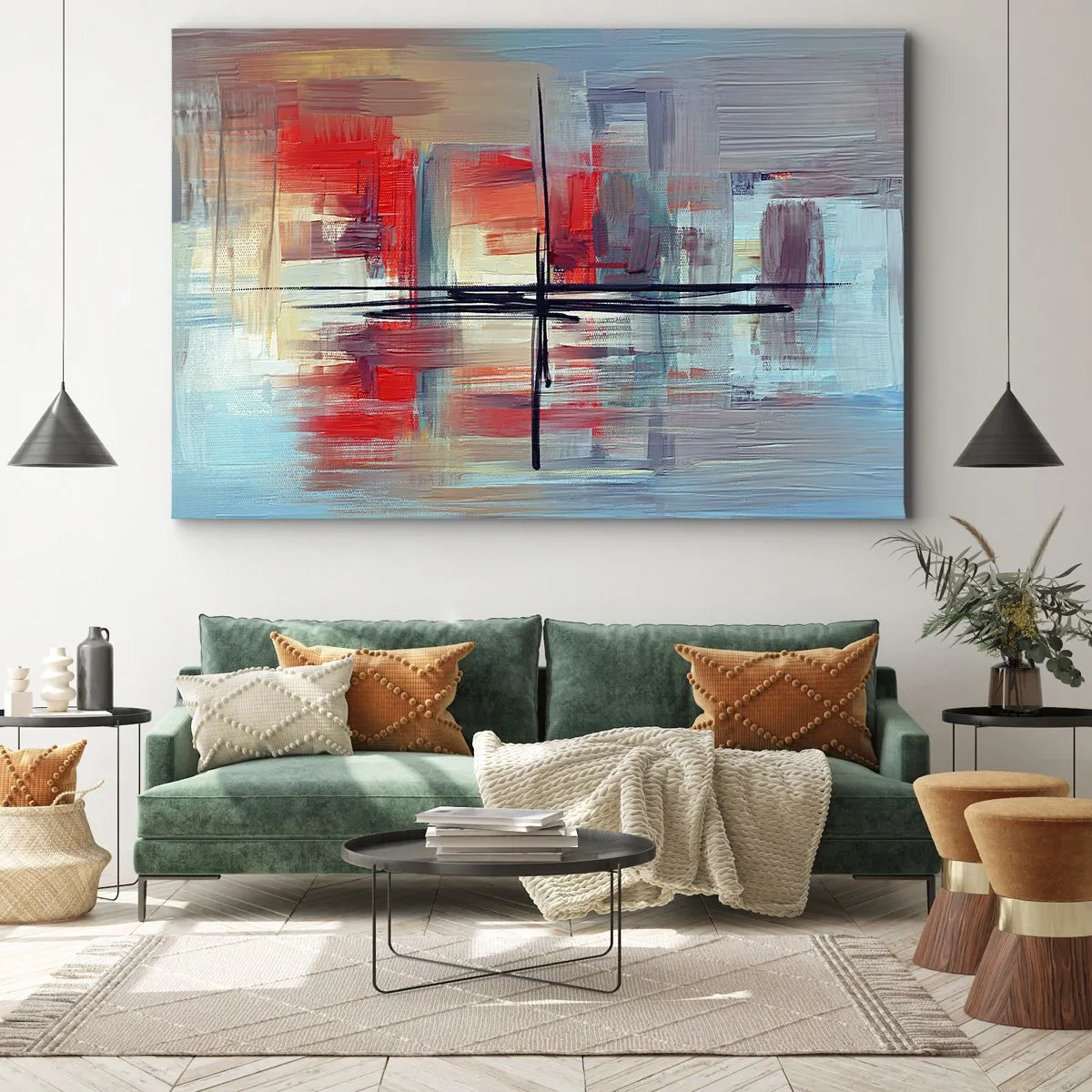 Impression sur toile - Image sur toile - Une composition abstraite aux couleurs intenses, aux lignes et aux formes géométriques. - 120x80cm - Un paysage dans une dimension inconnue - Décoration murale moderne pour le salon et la chambre ARTTOR