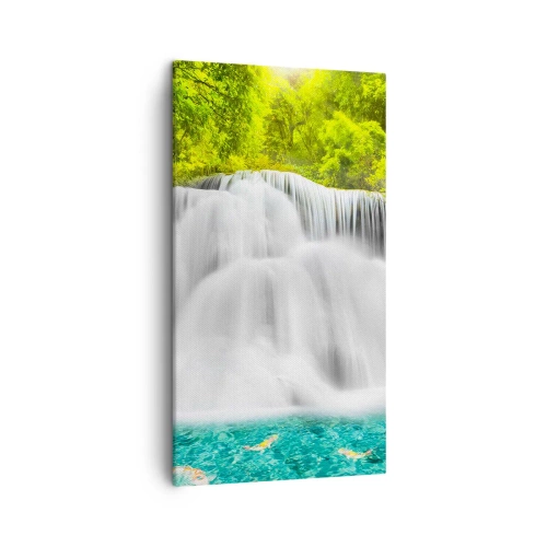 Impression sur toile - Image sur toile - Une cascade mousseuse du vert à l'azur - 45x80 cm