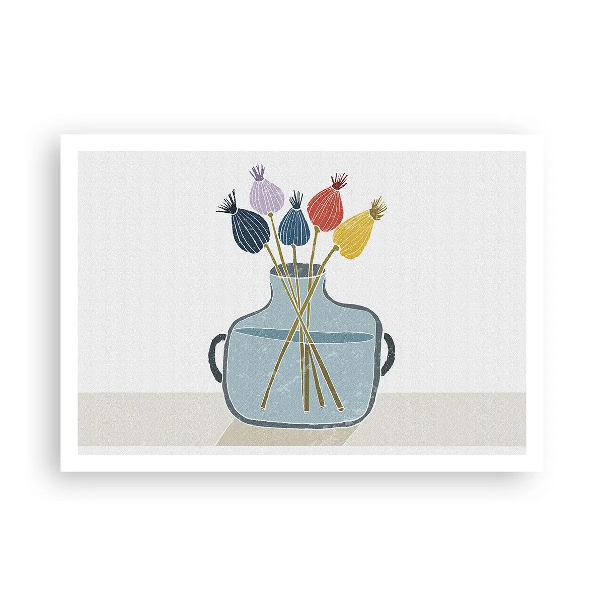 Affiche - Poster - Fleurs séchées colorées dans un vase sur fond blanc - 100x70cm - Comme s'il avait semé des graines de pavot - Décoration murale moderne pour le salon et la chambre ARTTOR