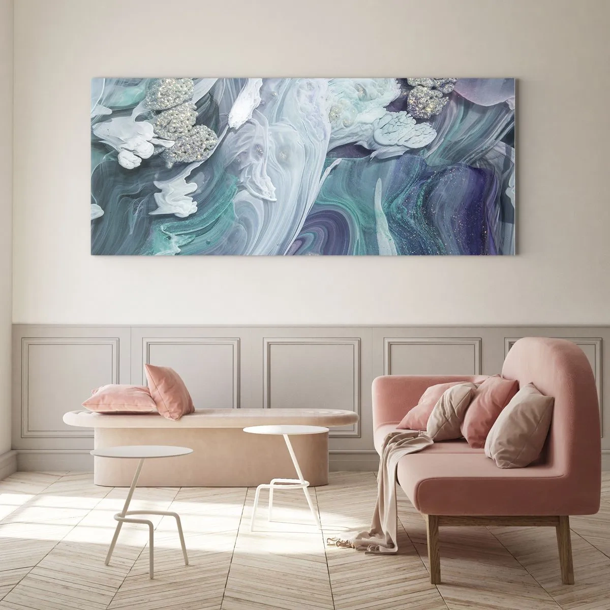 Impression sur verre - Image sur verre - Courants bleus - 100x40 cm