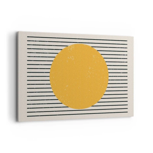 Impression sur toile - Image sur toile - Un cercle jaune sur un fond de lignes horizontales noires et blanches - 120x80cm - Le pouvoir de la simplicité - Décoration murale moderne pour le salon et la chambre ARTTOR