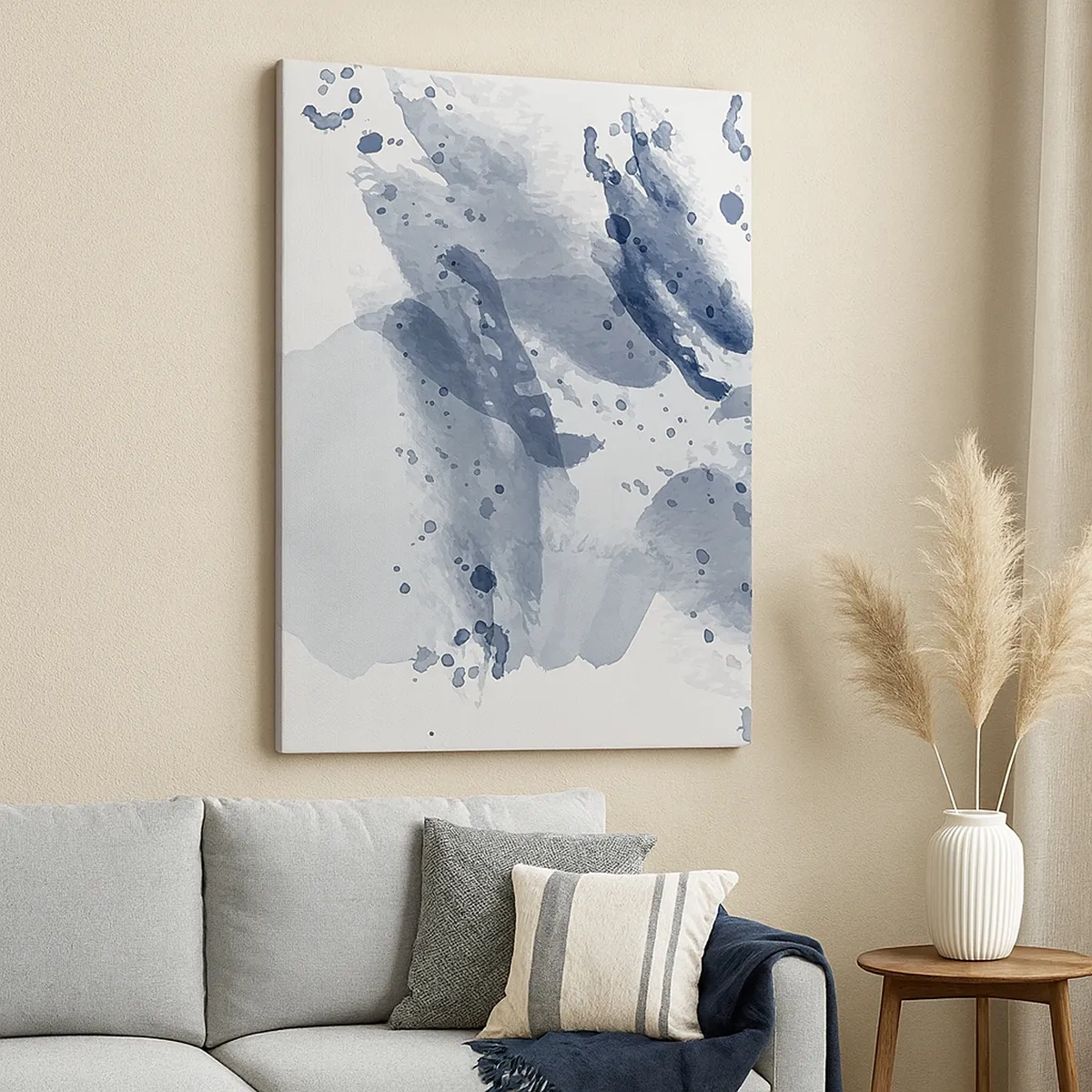 Impression sur toile - Image sur toile - Taches abstraites dans des tons bleus sur fond clair - 50x70cm - Étude de la nature de l'eau - Décoration murale moderne pour le salon et la chambre ARTTOR