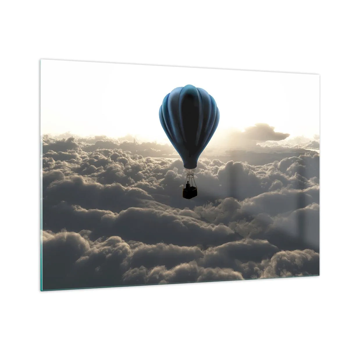 Impression sur verre - Image sur verre - Un ballon flottant au-dessus des nuages au lever du soleil - 100x70cm - Un vagabond au dessus des nuages - Décoration murale moderne pour le salon et la chambre ARTTOR