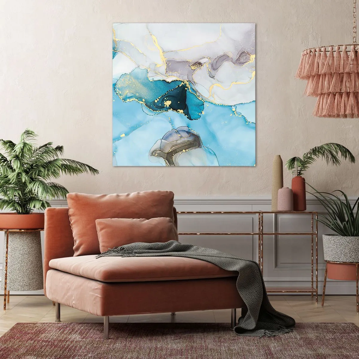 Impression sur toile - Image sur toile - Etude de la rencontre gris et turquoise - 70x70 cm