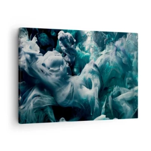 Impression sur toile - Image sur toile - Vagues abstraites dynamiques dans des tons de bleu et de blanc - 70x50cm - Mouvement des couleurs - Décoration murale moderne pour le salon et la chambre ARTTOR