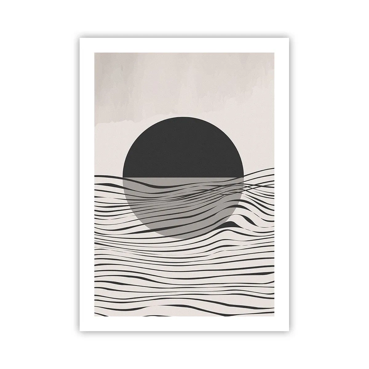Affiche - Poster - Coucher de soleil abstrait avec des lignes de vagues - 50x70cm - Demi composition - Décoration murale moderne pour le salon et la chambre ARTTOR