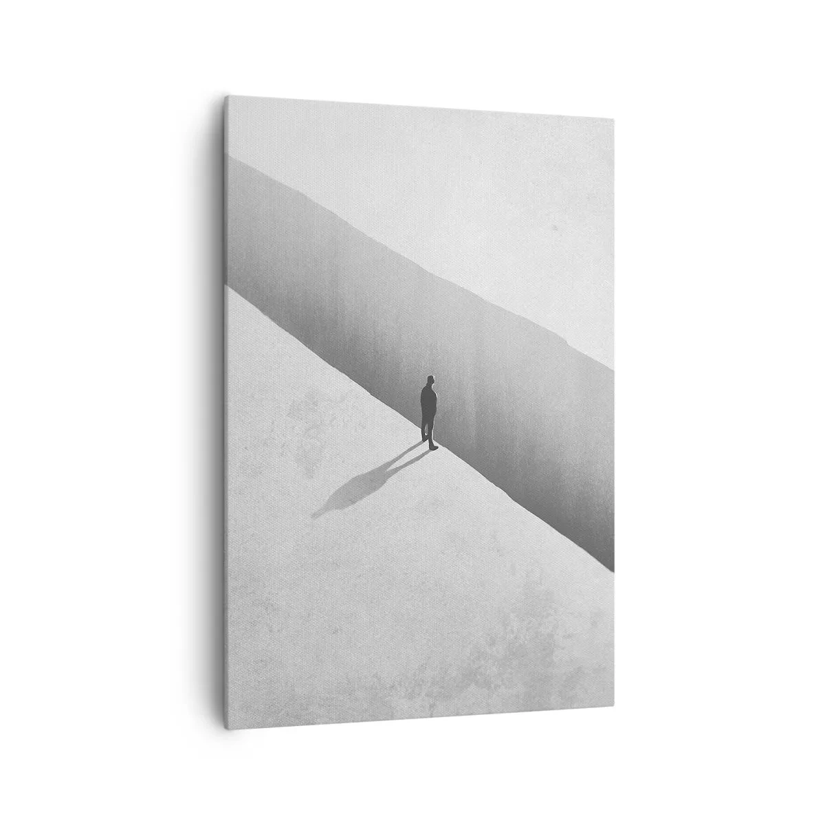 Impression sur toile - Image sur toile - Une silhouette solitaire se tient au-dessus d'un gouffre profond dans un décor monochrome. - 70x100cm - Un objectif clair - Décoration murale moderne pour le salon et la chambre ARTTOR