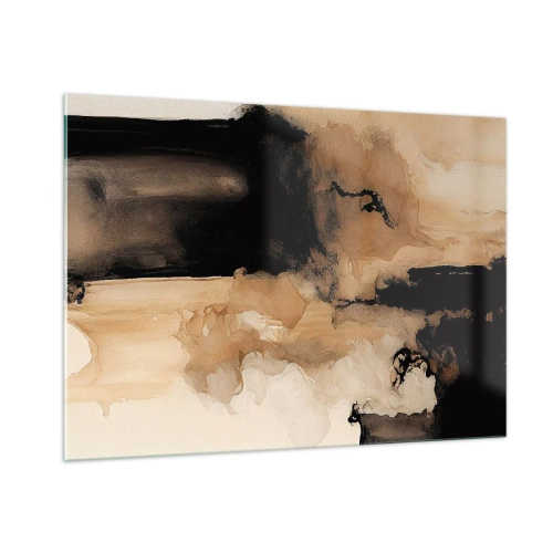 Impression sur verre - Image sur verre - Une forme abstraite en noir et marron sur fond clair - 100x70cm - Une abstraction intrigante - Décoration murale moderne pour le salon et la chambre ARTTOR