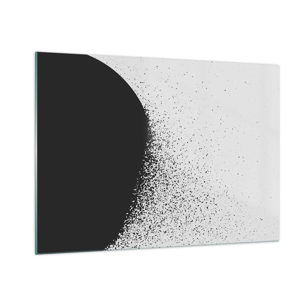 Impression sur verre - Image sur verre - Abstraction d'une masse noire en train de s'effondrer sur un fond blanc - 100x70cm - Mouvement des molécules - Décoration murale moderne pour le salon et la chambre ARTTOR