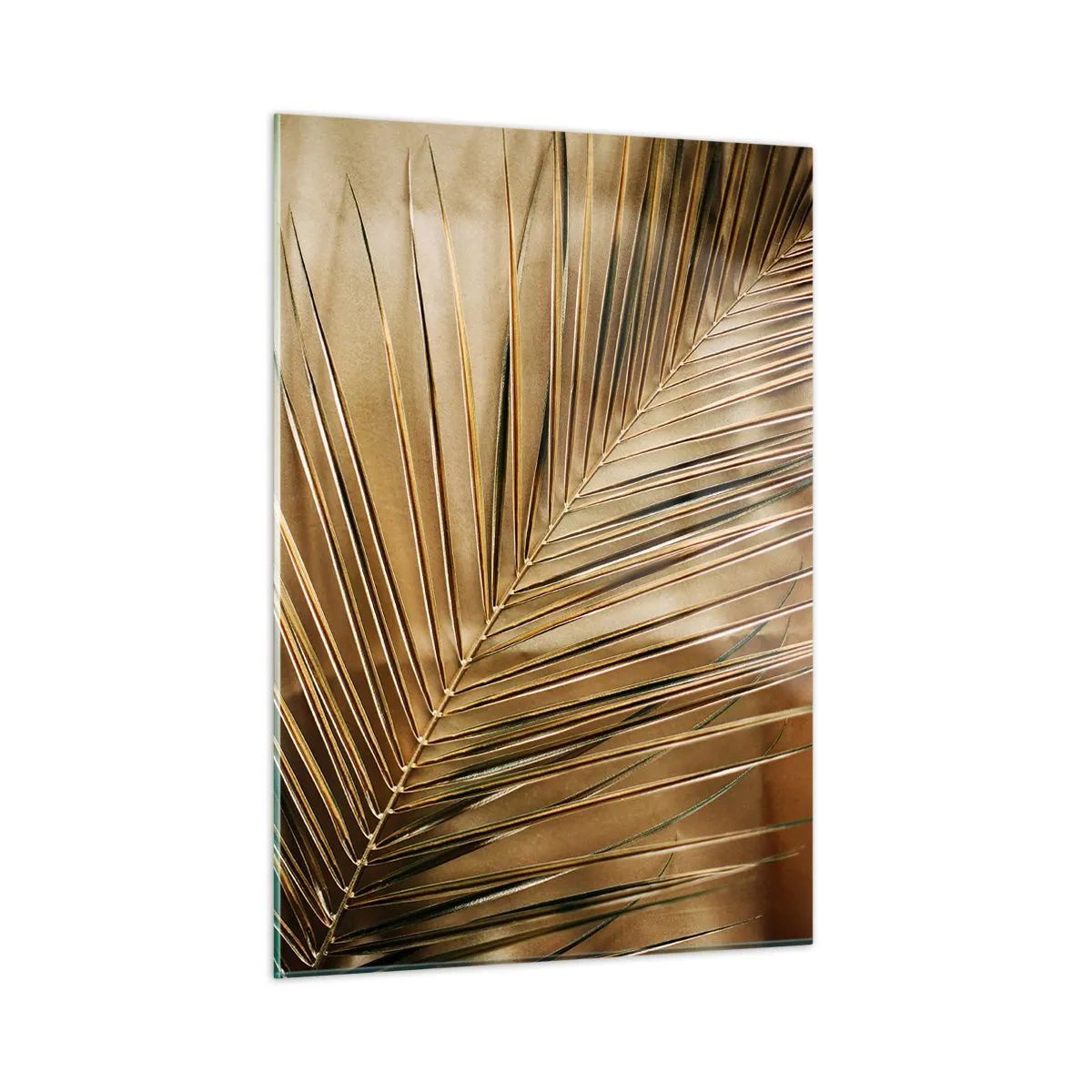 Impression sur verre - Image sur verre - Gros plan d'une feuille de palmier aux tons brun doré - 50x70cm - Colonnade naturelle - Décoration murale moderne pour le salon et la chambre ARTTOR