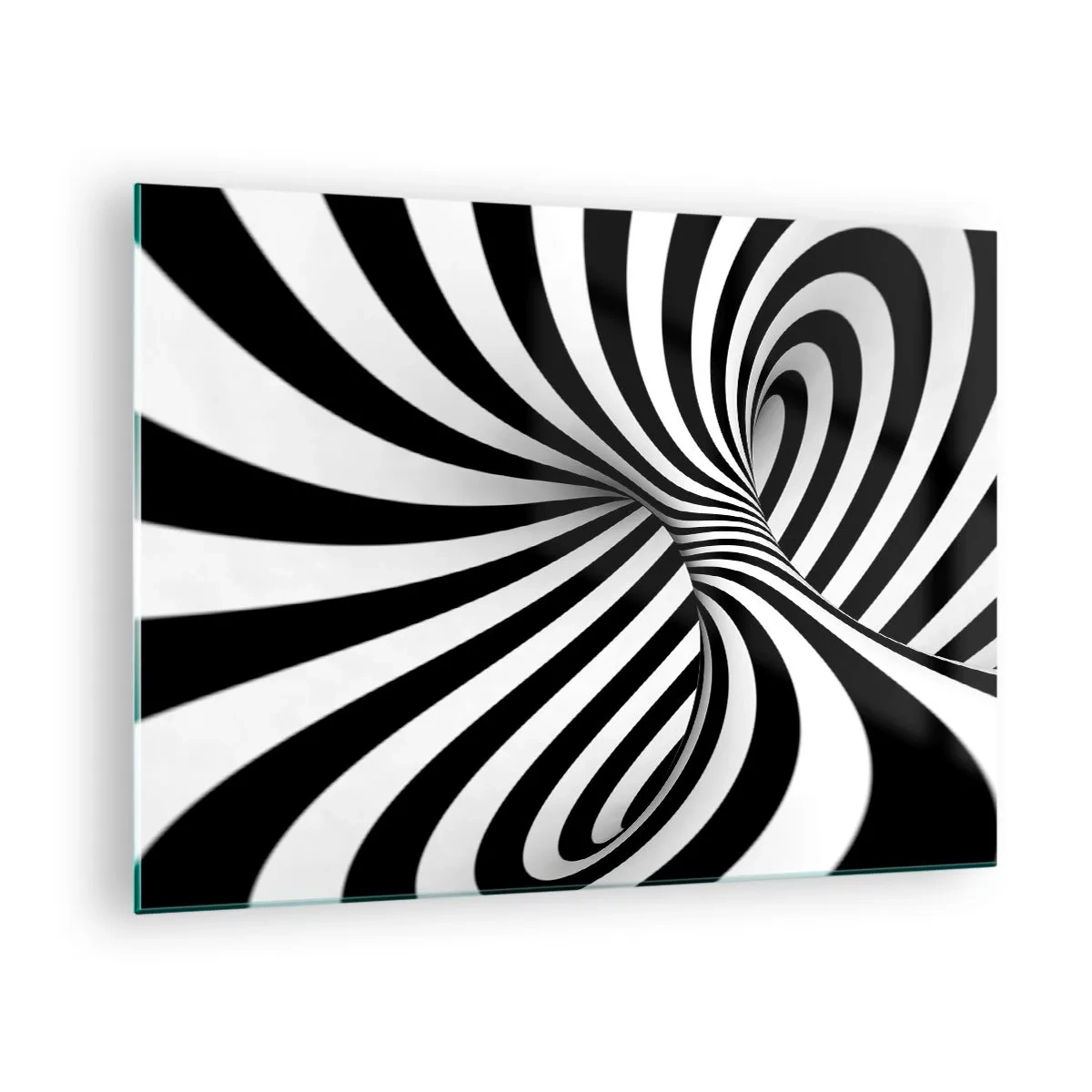Impression sur verre - Image sur verre - Une spirale noire et blanche créant un effet spatial dynamique. - 70x50cm - Composition : espace de danse - Décoration murale moderne pour le salon et la chambre ARTTOR