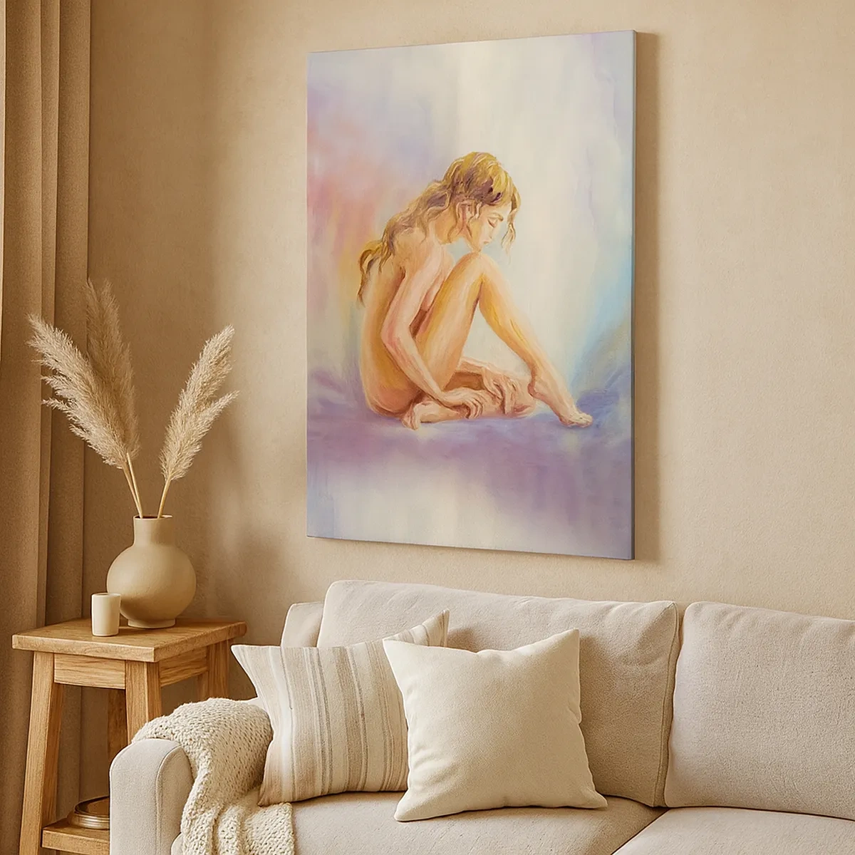 Impression sur toile - Image sur toile - Une délicate figure de femme sur un fond pastel - 50x70cm - Acte de jeunesse - Décoration murale moderne pour le salon et la chambre ARTTOR