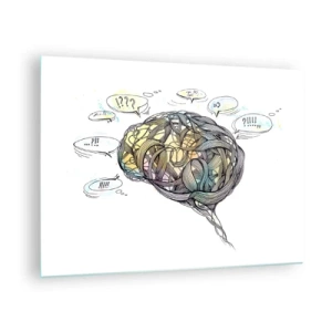 Impression sur verre - Image sur verre - Illustration artistique d'un cerveau aux accents colorés - 70x50cm - L'homme - un grand mystère - Décoration murale moderne pour le salon et la chambre ARTTOR