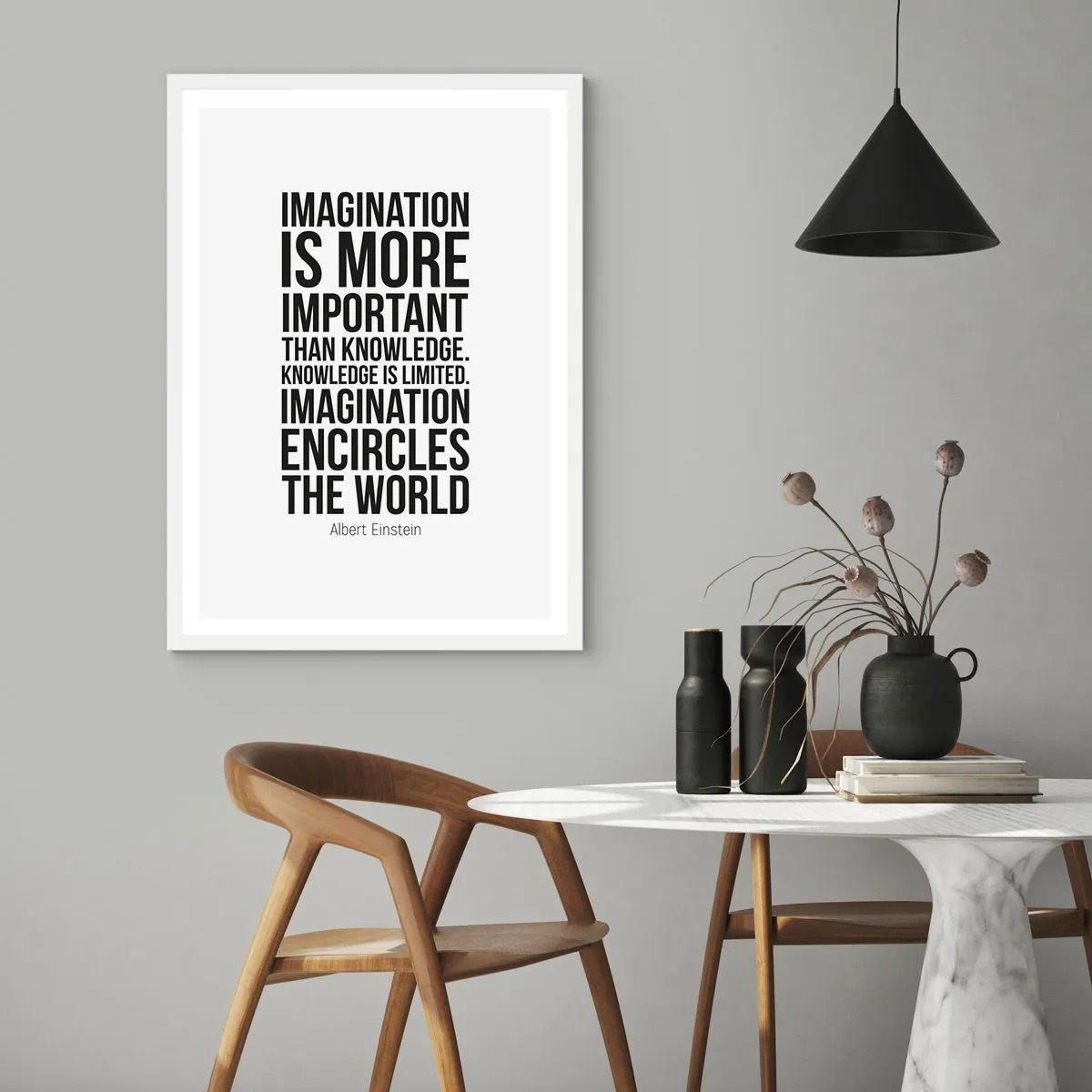 Affiche dans un cadre blanc - Poster - Einstein sur le pouvoir de l'imagination - 70x100 cm