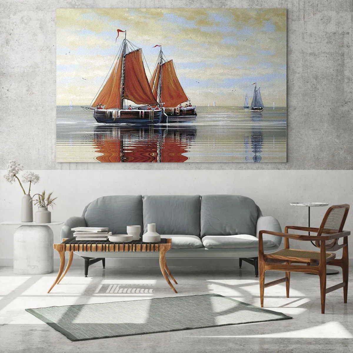 Impression sur verre - Image sur verre - Voiliers sur une mer calme au coucher du soleil - 120x80cm - He, navigue, marin - Décoration murale moderne pour le salon et la chambre ARTTOR