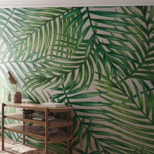 Papier Peint Autocollant Deluxe Sticker - Sous la canopée verte - Abstraction, Feuille de palmier, Cocotier - 100x70 cm