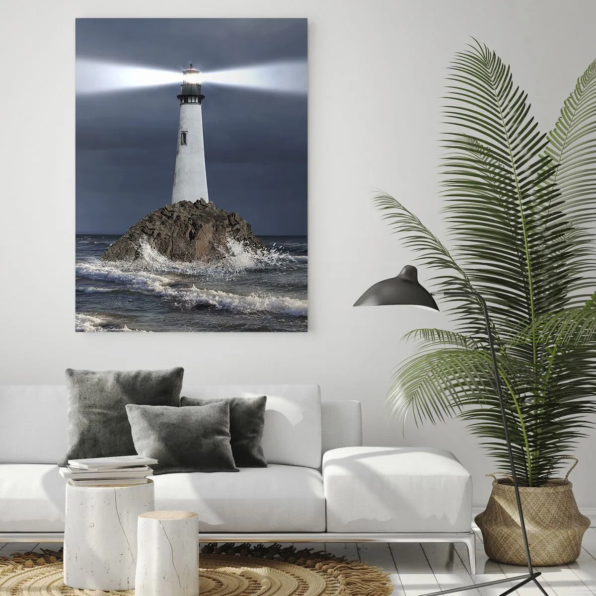 Impression sur verre - Image sur verre - Un phare sur un rocher entouré d'une mer agitée - 70x100cm - I… i… ici ! - Décoration murale moderne pour le salon et la chambre ARTTOR