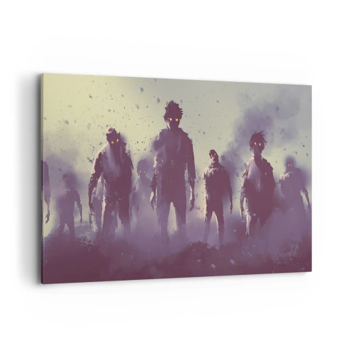 Impression sur toile - Image sur toile - Scène sombre avec des silhouettes aux yeux jaunes - 120x80cm - Fais attention! Ils arrivent - Décoration murale moderne pour le salon et la chambre ARTTOR