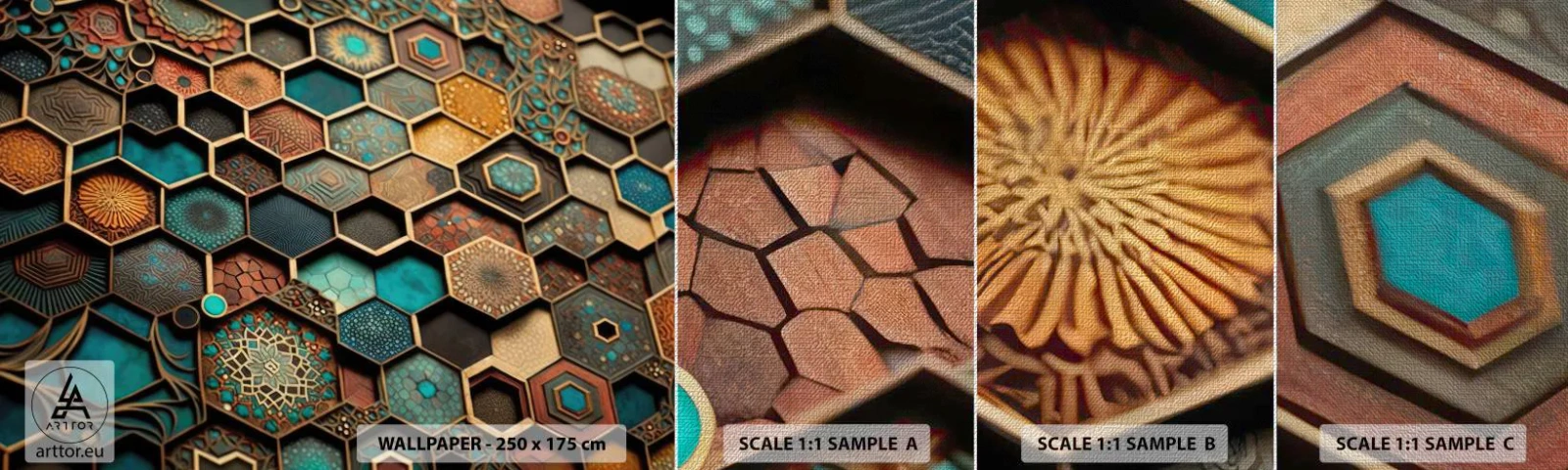 Échantillon de Papier Peint Premium Canvas - Ornements arabes – variation - cube, Mosaïque, Modèle - 100x30 cm