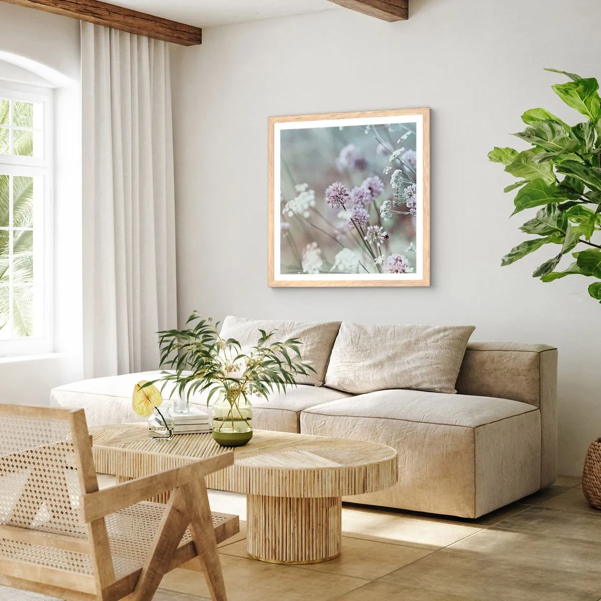 Affiche dans un chêne clair - Poster - Herbes douces en filigrane - 60x60 cm