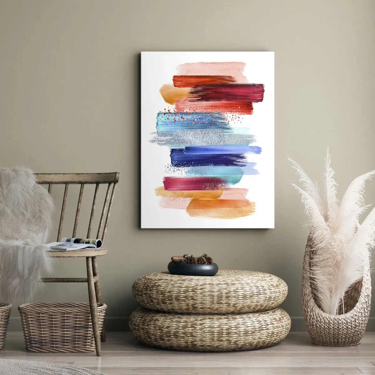 Impression sur toile - Image sur toile - Coups de pinceau colorés sur fond blanc - 50x70cm - En haut et en bas - Décoration murale moderne pour le salon et la chambre ARTTOR