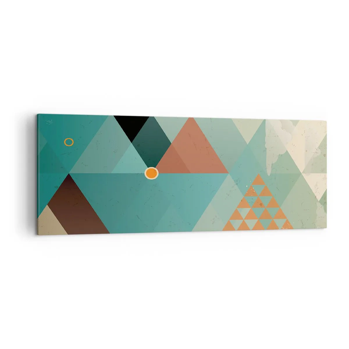 Impression sur toile - Image sur toile - Motifs géométriques dans les tons turquoise et marron - 140x50cm - Unité de la multiplicité, multiplicité de l'unité - Décoration murale moderne pour le salon et la chambre ARTTOR