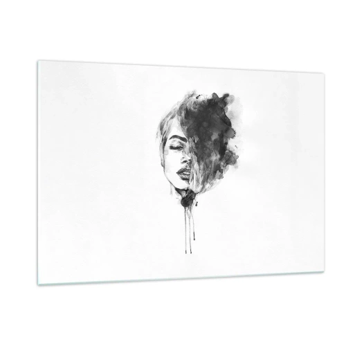 Impression sur verre - Image sur verre - Portrait noir et blanc d'une femme avec une ombre abstraite - 120x80cm - De quoi rêve la fille - Décoration murale moderne pour le salon et la chambre ARTTOR