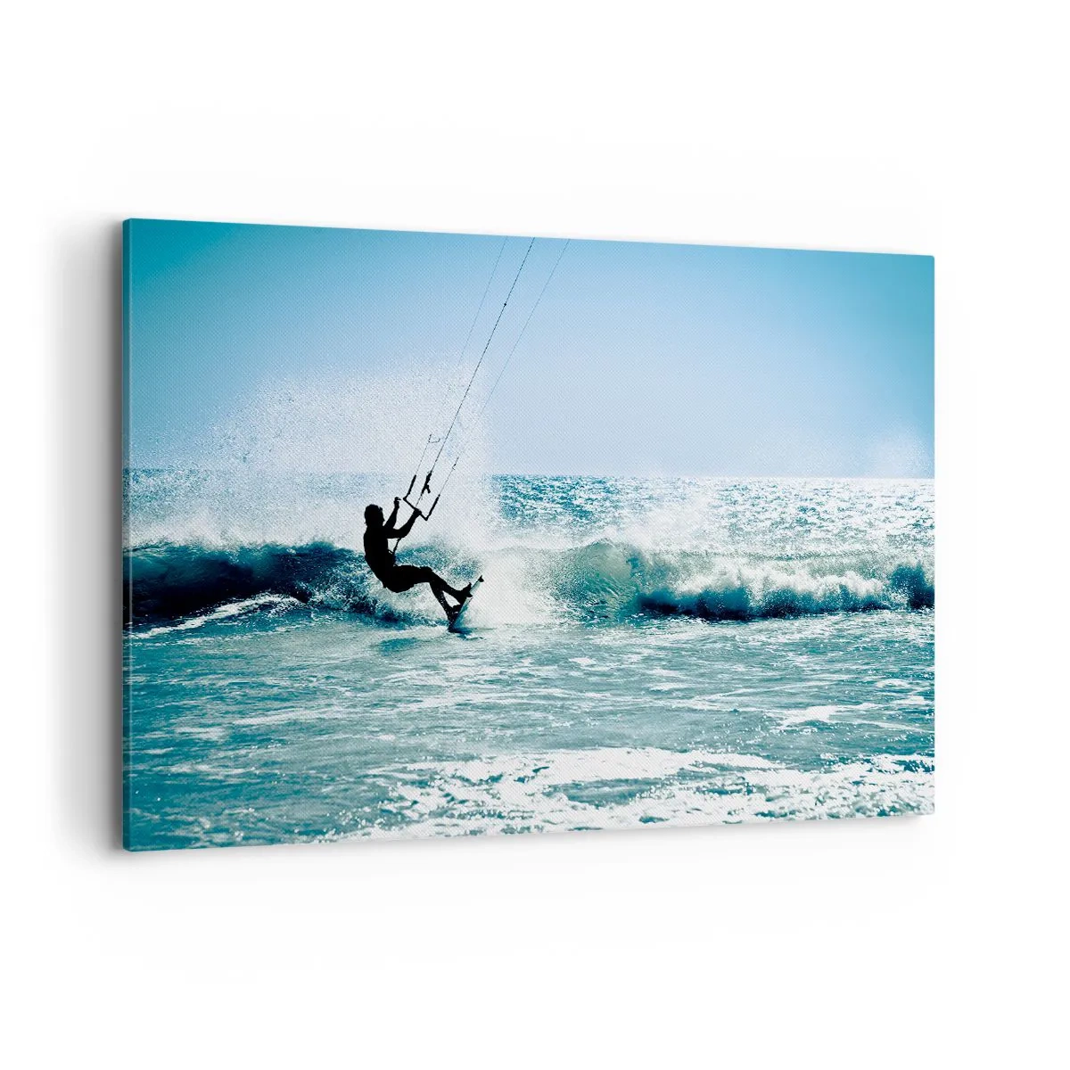 Impression sur toile - Image sur toile - Kitesurfeur sur une vague en plein soleil - 120x80cm - On se laisse emporter - Décoration murale moderne pour le salon et la chambre ARTTOR