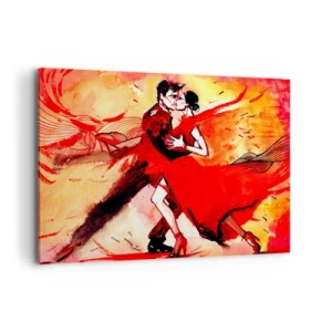 Impression sur toile - Image sur toile - Un couple dansant le tango dans des tons rouges sur un fond dynamique. - 120x80cm - Le rythme violet de la passion - Décoration murale moderne pour le salon et la chambre ARTTOR