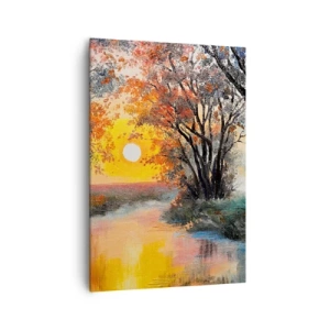 Impression sur toile - Image sur toile - Coucher de soleil sur la rivière dans un paysage d'automne - 70x100cm - Climats de printemps - Décoration murale moderne pour le salon et la chambre ARTTOR