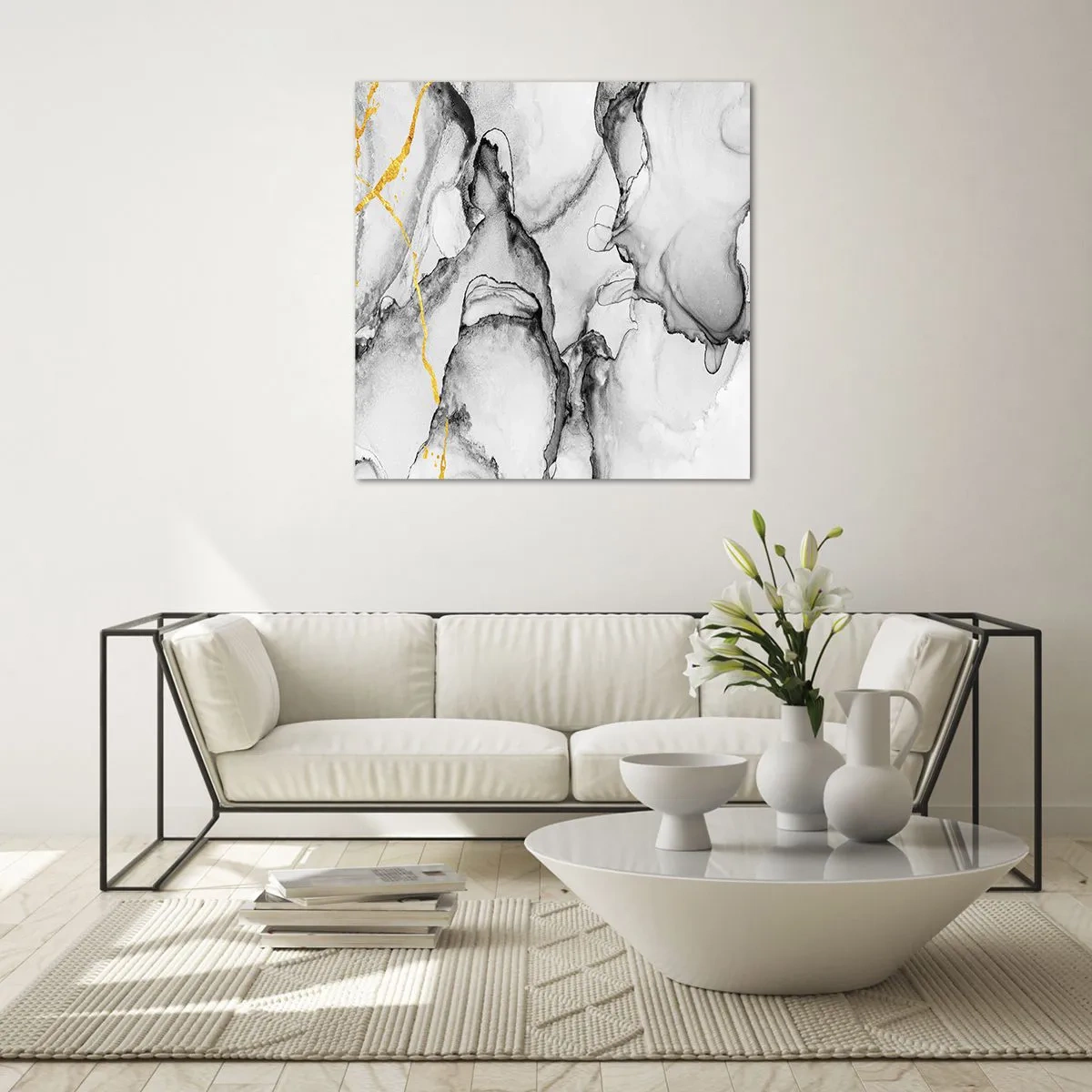 Impression sur verre - Image sur verre - Composition à motif or - 40x40 cm