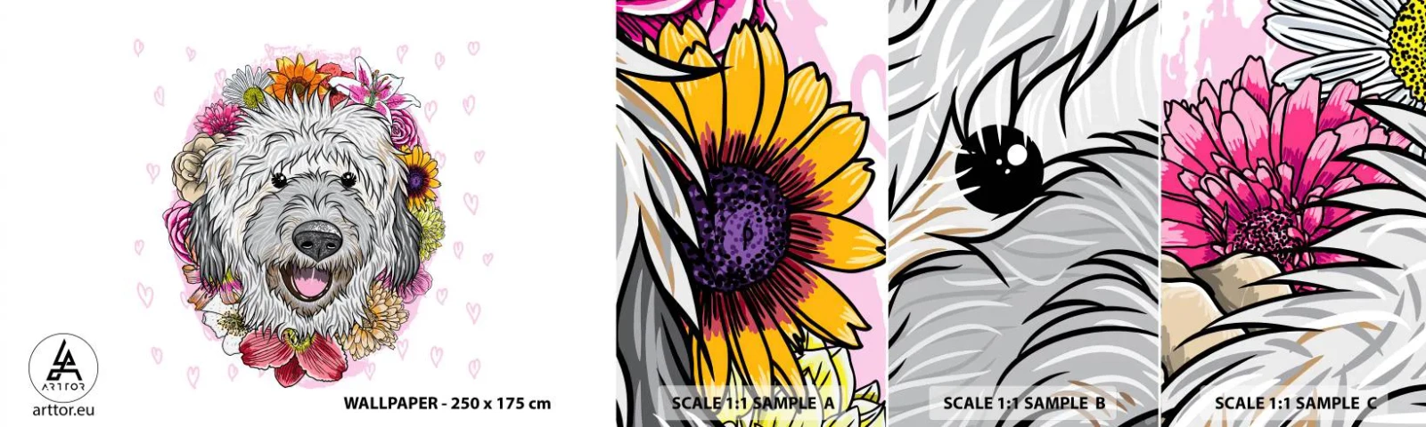 Échantillon de Papier Peint Autocollant Deluxe Sticker - La joie du chiot - Abstraction, Chien, Pour les enfants - 100x30 cm