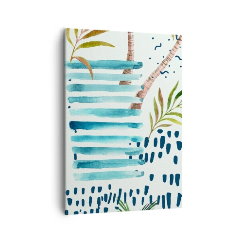 Impression sur toile - Image sur toile - Motif abstrait avec des palmiers et des accents nautiques - 50x70cm - Des vacances sous les palmiers - Décoration murale moderne pour le salon et la chambre ARTTOR