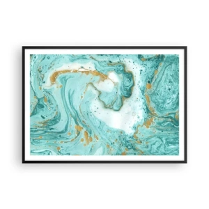 Affiche dans un cadre noir - Poster - Marbre turquoise avec des accents dorés dans une composition abstraite - 100x70cm - Sous la grande vague de l'ère Edo - Décoration murale moderne pour le salon et la chambre ARTTOR