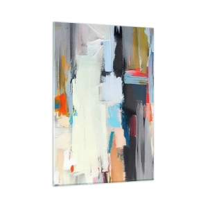 Impression sur verre - Image sur verre - Abstraction colorée avec des coups de pinceau dynamiques - 80x120cm - Y a-t-il une méthode ? - Décoration murale moderne pour le salon et la chambre ARTTOR