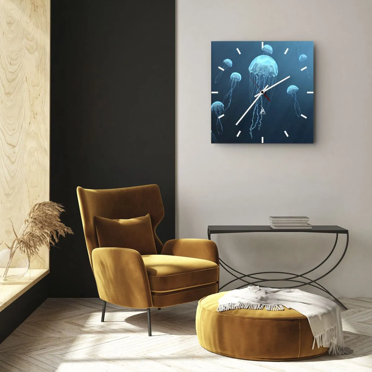 Horloge murale - Pendule murale - Méduses flottant dans les profondeurs de l'océan dans des tons bleus - 30x30cm - Danse océanique - Décoration murale moderne pour le salon et la chambre ARTTOR