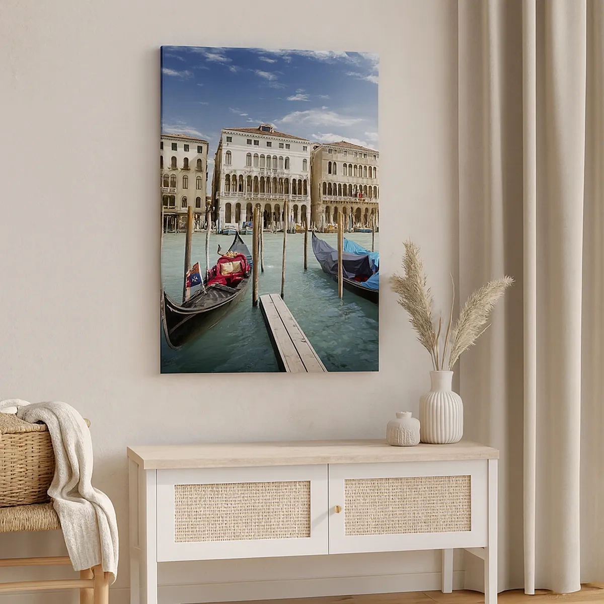 Impression sur toile - Image sur toile - Venise avec des gondoles et des palais contre le ciel - 50x70cm - Palace bleu ciel - Décoration murale moderne pour le salon et la chambre ARTTOR